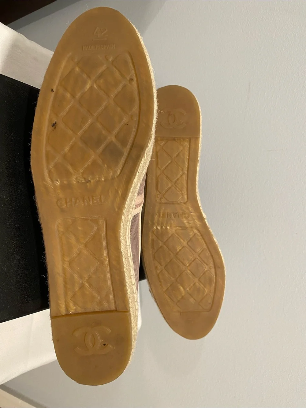 CHANEL Blush Pink Espadrille Slip-Ons with Signature CC